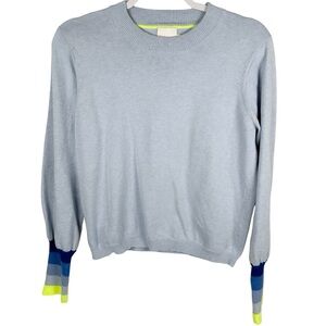 Whisper by Brodie Blue Cotton Silk Colorblock Cuff Crewneck Sweater Size Medium